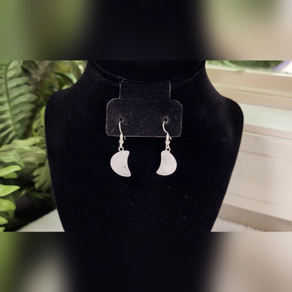 White Crescent Moon Dangle Earrings - Pierced | Celestial-Inspired Jewelry - Picture 3 of 5